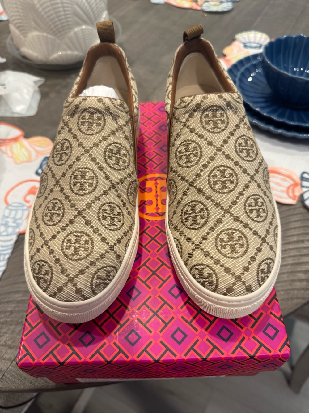 Tory Burch Hazel & Brown Monogram Slip-On Sneakers